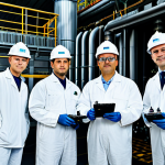 Nuclear Power Plant Inspection Team**

"A team of professional nuclear power plant maintenance technicians fully clothed in appropriate safety gear, inspecting cooling system pipes, modern nuclear power plant interior, safe for work, appropriate content, professional, perfect anatomy, correct proportions, well-formed hands, natural pose, high quality."

**