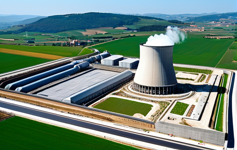 원자력 발전소 프로젝트 관리 - Nuclear Power Plant Location Assessment**
"Aerial view of a meticulously planned nuclear power plan...