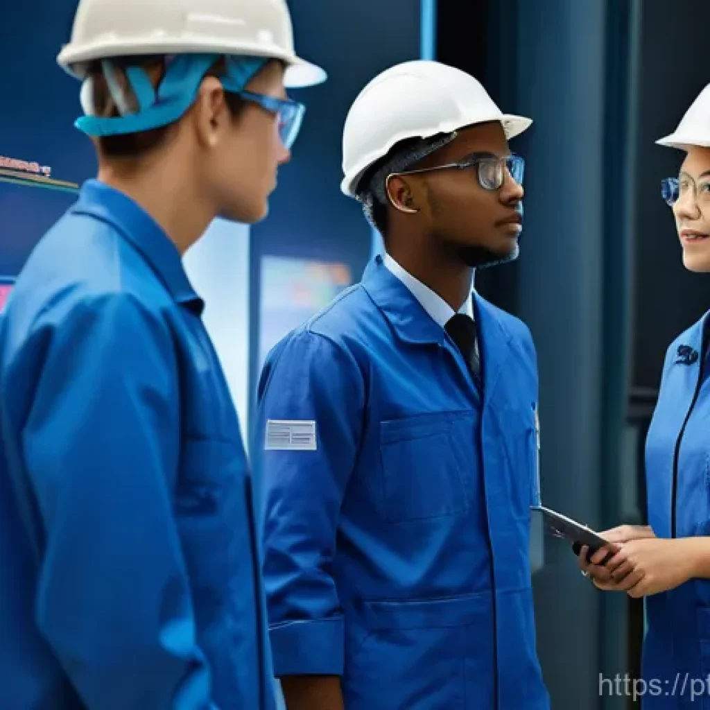 원자력 발전소의 인적 자원 관리 - **Prompt:** A diverse group of young, enthusiastic nuclear engineers, both male and female, wearing ...