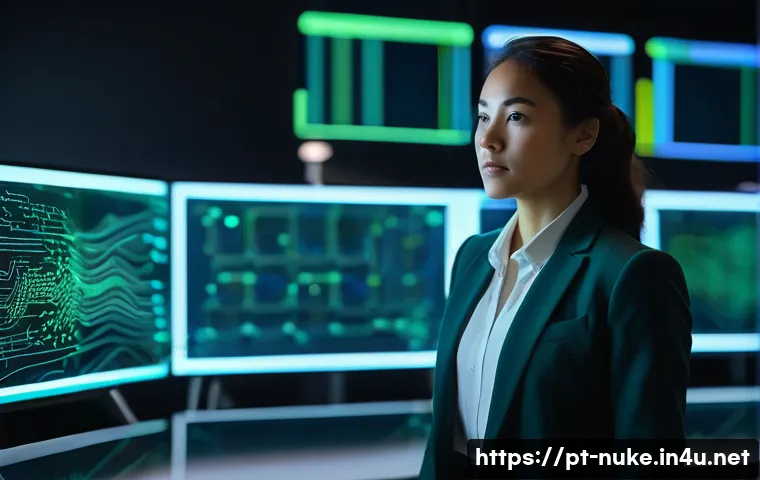 원자력 기술자의 경력 전환 성공 사례 - **Prompt:** A highly focused female data scientist, in her late 20s or early 30s, with a serious but...