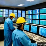 Home 20 원자력 발전소 방사선 안전 수칙 - A detailed and realistic illustration of a modern nuclear power plant control room in Brazil, featur...