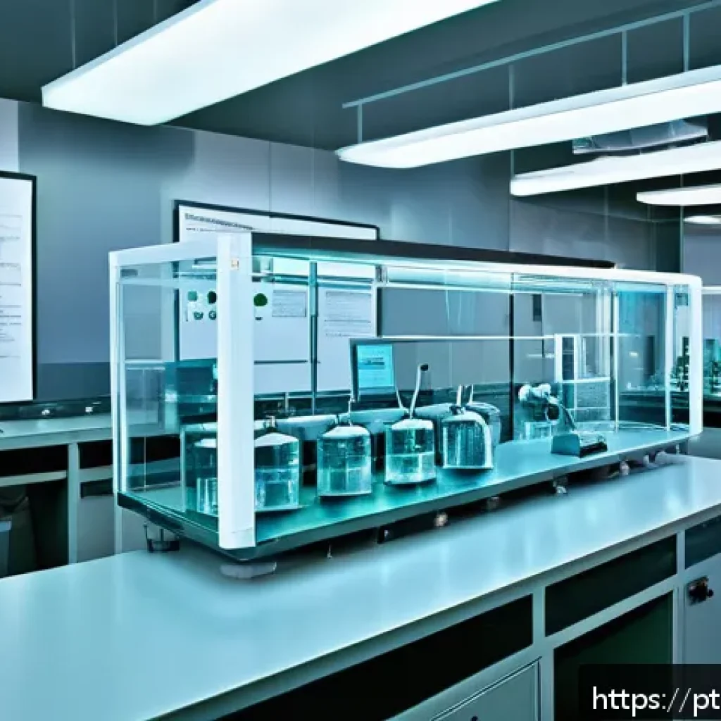 원자력 발전 관련 실습 장비 소개 - A detailed educational nuclear laboratory scene featuring a small-scale didactic nuclear reactor mod...