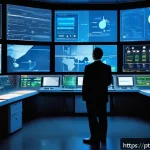 Home 23 원자력 발전소 실시간 데이터 모니터링 - A highly detailed, realistic depiction of a modern nuclear power plant control room featuring intell...