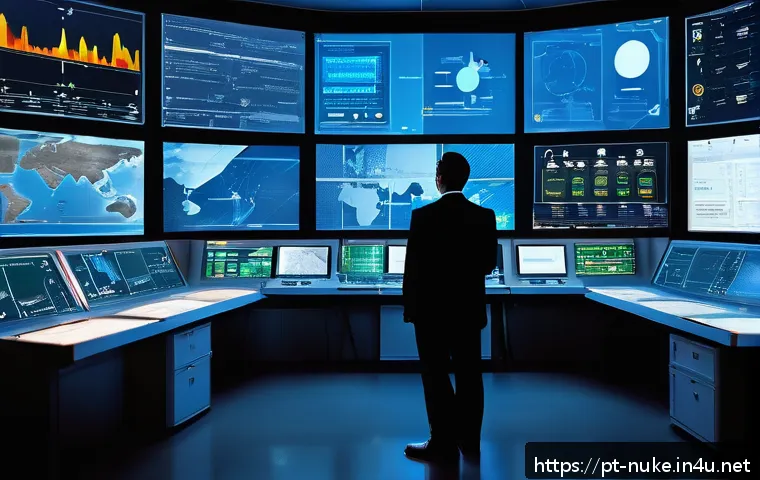 원자력 발전소 실시간 데이터 모니터링 - A highly detailed, realistic depiction of a modern nuclear power plant control room featuring intell...