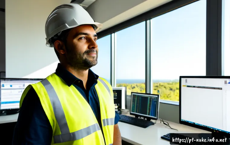 원자력 엔지니어의 직업 만족도 분석 - Photorealistic nuclear engineer in a modern Brazilian energy facility control room, wearing a clean ...